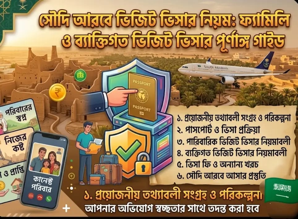 সৌদি আরব ভিজিট ভিসার নতুন নিয়ম ২০২৬: ফ্যামিলি ও ব্যক্তিগত ভিজিট ভিসার পূর্ণাঙ্গ গাইড সৌদি আরব ভিজিট ভিসা