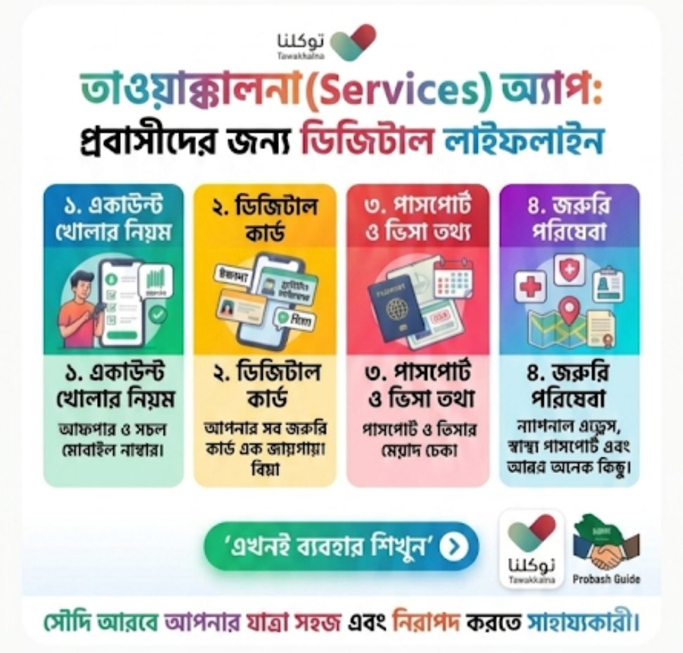 সৌদি আরবে তাওয়াক্কালনা (Tawakkalna Services) অ্যাপ কি? ডিজিটাল আকামা ও সরকারি সেবার পূর্ণাঙ্গ গাইড ২০২৬