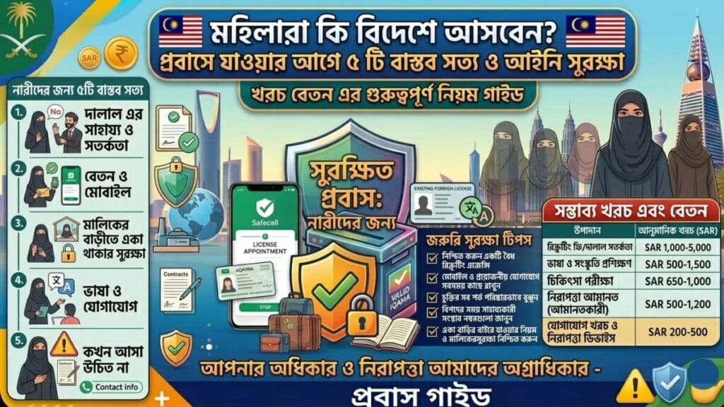 প্রবাসে মেয়েদের নিরাপদ থাকার মাস্টার গাইড: জীবনযাপন ও আত্মরক্ষার ৫টি মূলমন্ত্র মধ্যপ্রাচ্যে নারী কর্মী ও নিরাপত্তা প্রবাস গাইড