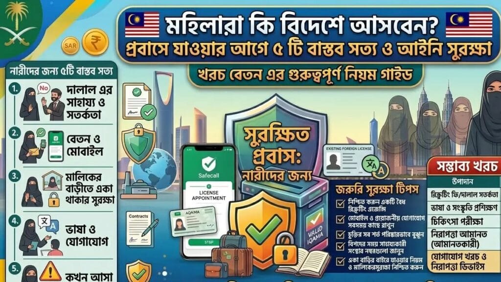 মহিলারা কি বিদেশে আসবেন? প্রবাসে যাওয়ার আগে ৫টি বাস্তব সত্য ও আইনি সুরক্ষা pros-and-cons-of-female-migration-and-safety-rights-abroad