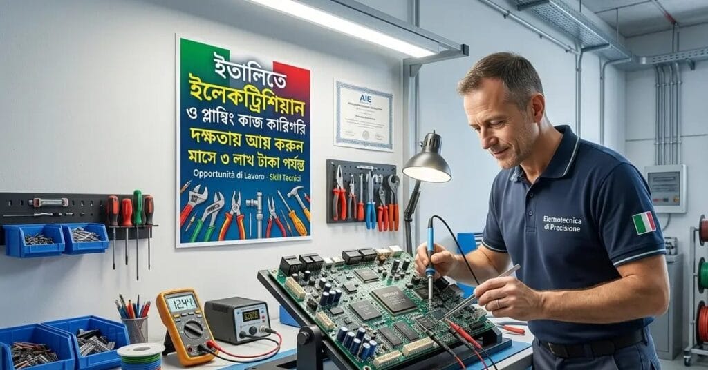 ইতালিতে ইলেকট্রিশিয়ান ও প্লাম্বিং কাজ কারিগরি দক্ষতায় আয় করুন মাসে ৩ লাখ টাকা পর্যন্ত ইতালিতে ইলেকট্রিশিয়ান চাকরি, ইতালি প্লাম্বিং জব, ইতালিতে কারিগরি কাজ, ইতালি ওয়ার্ক পারমিট ভিসা, ইতালি কাজের বেতন, ইতালিতে বাংলাদেশিদের চাকরির সুযোগ, ইতালিতে ইলেকট্রিশিয়ান হওয়ার উপায়,