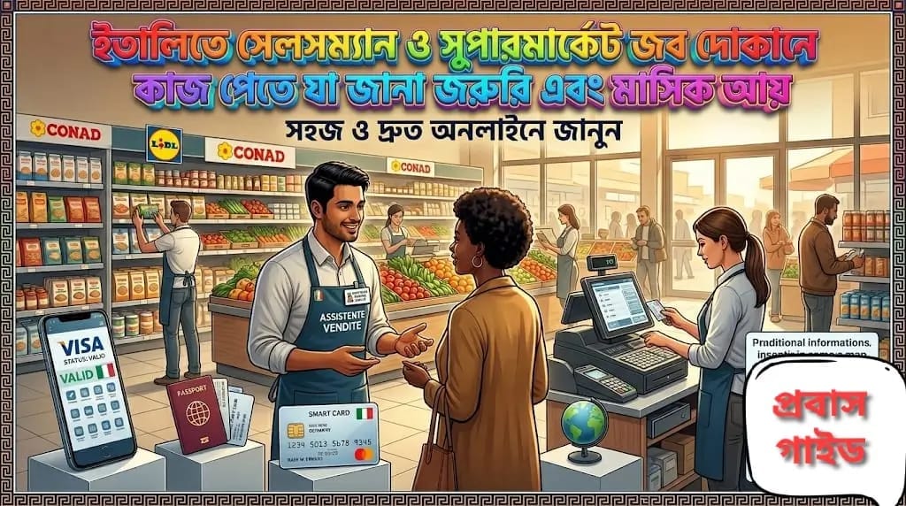 ইতালিতে সেলসম্যান ও সুপারমার্কেট জব দোকানে কাজ পেতে যা জানা জরুরি এবং মাসিক আয় ইতালিতে সেলসম্যান চাকরি, ইতালি সুপারমার্কেট জব, ইতালিতে কাজের সুযোগ, ইতালি সেলস অ্যাসিস্ট্যান্ট বেতন, ইতালিতে বাংলাদেশি কর্মীদের চাহিদা,