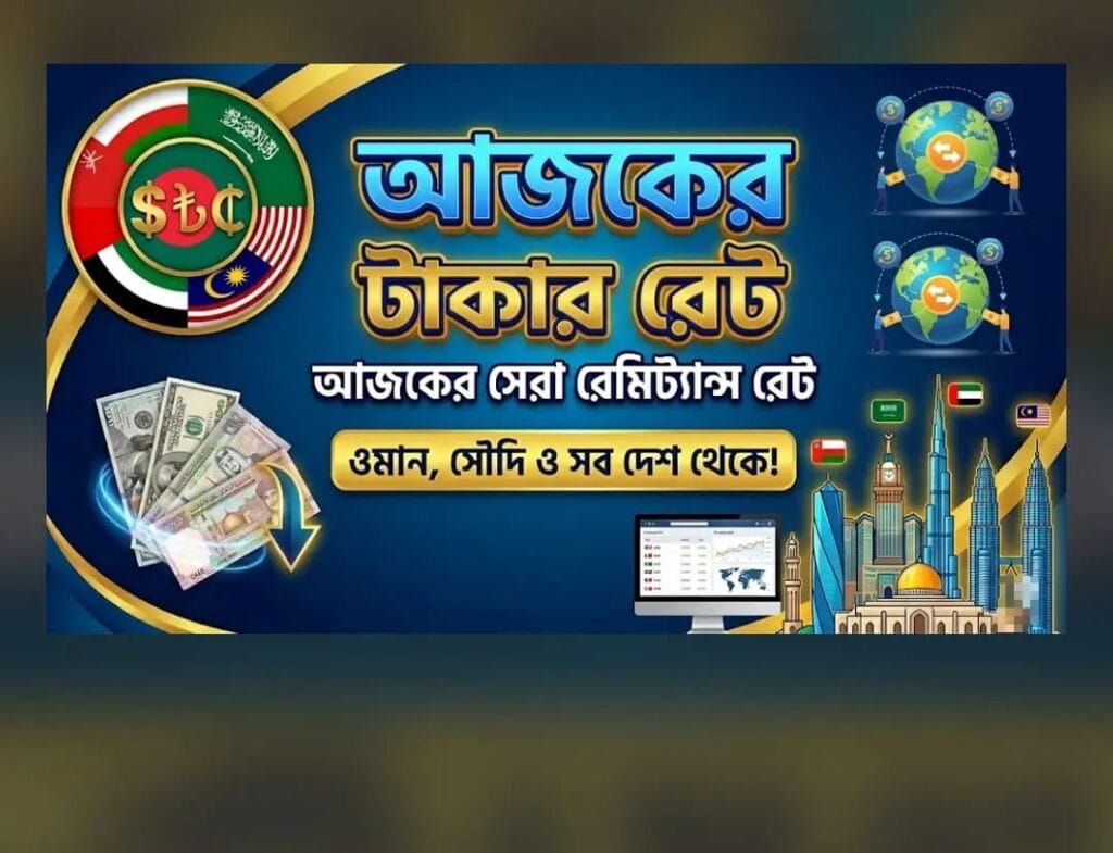 সৌদি টাকার রেট, ওমান টাকার রেট, দুবাই টাকার রেট, মালয়েশিয়া টাকার রেট, কাতার টাকার রেট, আজকের টাকার রেট ২০২৬