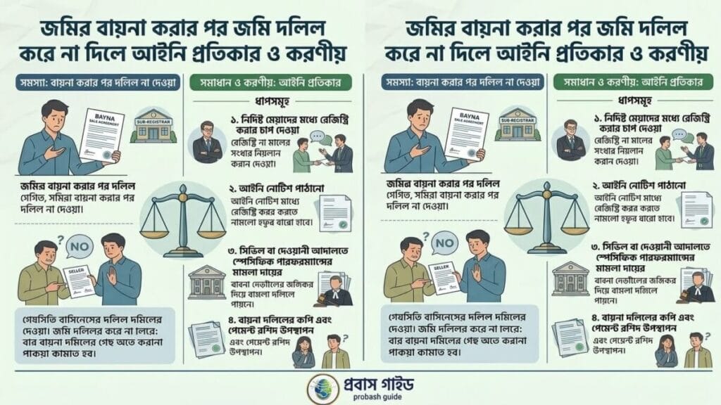জমির বায়না করার পর জমি দলিল করে না দিলে আইনি প্রতিকার ও করণীয়