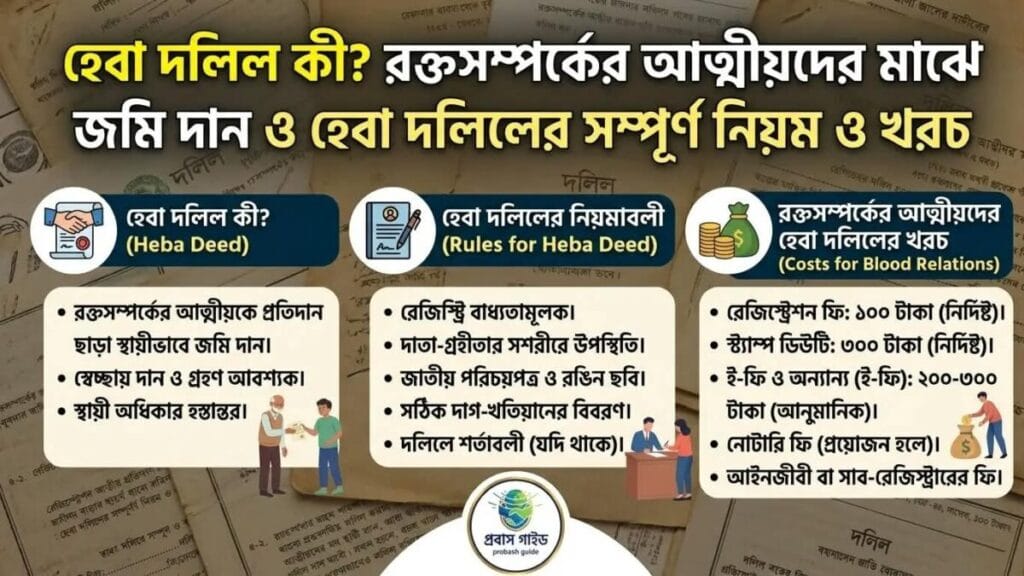 হেবা দলিল কী? রক্তসম্পর্কের আত্মীয়দের মাঝে জমি দান ও হেবা দলিল করার সম্পূর্ণ নিয়ম ও খরচ হেবা দলিল কী? রক্তসম্পর্কের আত্মীয়দের মাঝে জমি দান ও হেবা দলিল করার সম্পূর্ণ নিয়ম ও খরচ