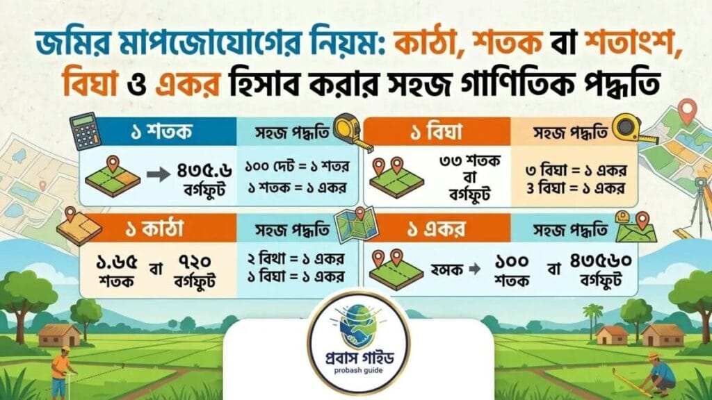 জমির মাপজোযোগের নিয়ম: কাঠা, শতক বা শতাংশ, বিঘা ও একর হিসাব করার সহজ গাণিতিক পদ্ধতি